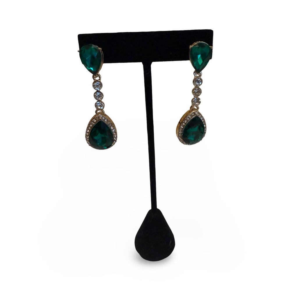 Monet Green and Gold Drop Earrings - Picture 2 of 9